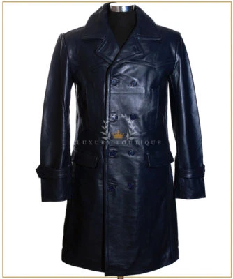 U-BOAT Blue Men's New WW2 German Kriesgmarine Military Cowhide Leather Long Coat - Image 1 of 4