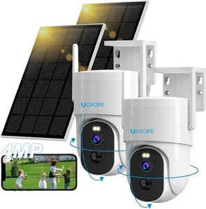 4MP QHD Solar Security Camera Outdoor WiFi 2 Pieces, UCOCARE 360° PTZ Surveil... - Picture 1 of 9