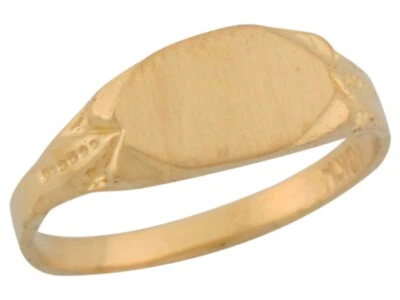 10k or 14k Yellow Gold Rectangular Decorative Signet Baby Ring - Image 1 of 4