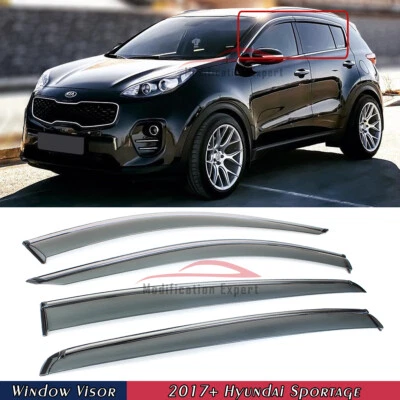 Para Kia Sportage 2017-2022 Borde cromado Viseras de ventana tintadas a humo Protectores de lluvia Foto 1 de 4
