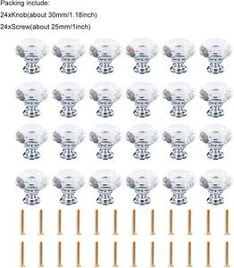 24 Pack Crystal Glass Knobs Drawer Pulls Bathroom Cabinet Dresser Pull Handles - Picture 1 of 9