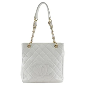 CHANEL PST Chain Tote Shoulder Bag White Caviar skin Women - Picture 1 of 12