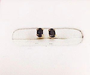 NATURAL SAPPHIRE OVAL STUD EARRINGS 14K KARAT YELLOW GOLD 5.0 x 3.0 MILLIMETER - Picture 1 of 7