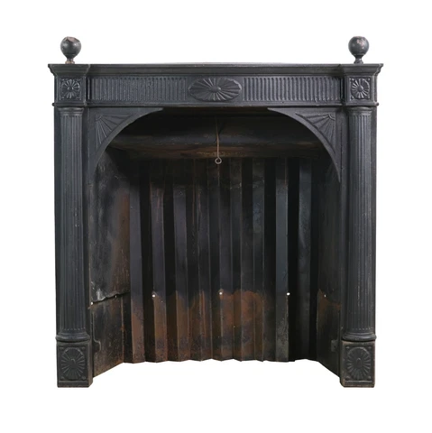 Antique Federal Black Iron & Steel Fireplace Insert Cover
