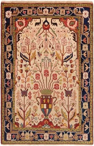 Hamedan Tappeto Persiano Annodato a Mano 102x66 cm-Orient, Tappeto, Beige, Fiori - Picture 1 of 10