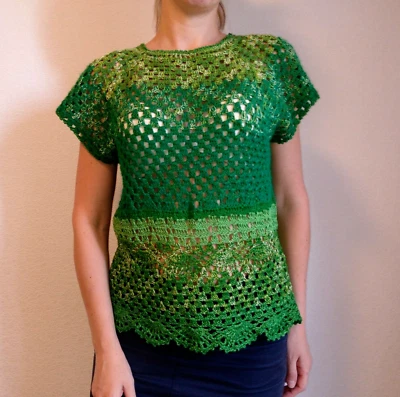 Top de encaje crochet blusa malla camisa bosque verde red jersey suéter Foto 1 de 4