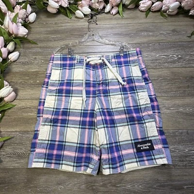 Pantalones Cortos de Natación Abercrombie & Fitch Para Hombres Grandes Forrados Malla Azul A Cuadros Seco Húmedo Foto 1 de 4