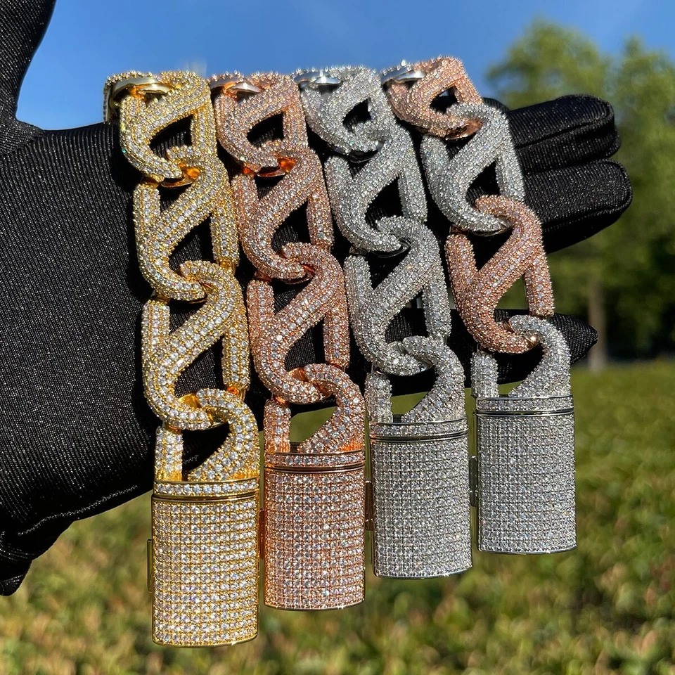 5AAA+ CZ Ice Out Hop Hip Miami Cuban Link Bracelet 24k Real Gold Plated 7-9Inch - Image 1 of 4