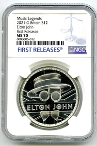 2021 2PD GREAT BRITAIN 1OZ SILVER VERSION ELTON JOHN NGC MS70 FIRST RELEASES - Picture 1 of 2