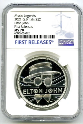 2021 2PD GREAT BRITAIN 1OZ SILVER VERSION ELTON JOHN NGC MS70 FIRST RELEASES - Image 1 of 2