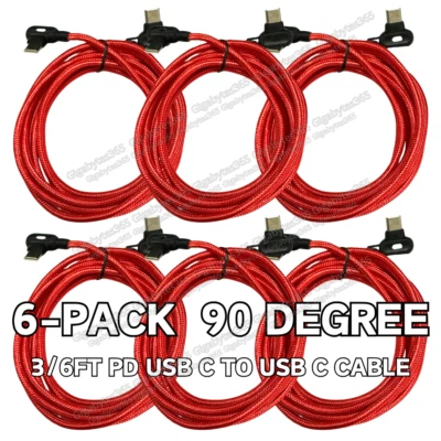 Кабель быстрого зарядного устройства 60 Вт 6 футов 90 градусов под прямым углом PD тип C лот товаров для Samsung упаковка 6 шт. - Изображение 1 из 4