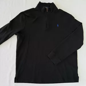 Polo Ralph Lauren Estate Rib Para Hombres Grande Negro 1/4 Cremallera Pullover Elastizado Azul Poni - Imagen 1 de 8