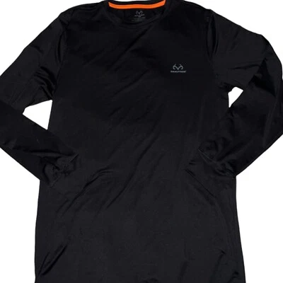 Realtree Men's Size M Long Sleeve Shirt Black Layering Antler Logo Stretch - Image 1 of 4