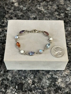 "Brazalete Nicky Butler NB plata esterlina piedra lunar perla amatista - 7,25""" Foto 1 de 4