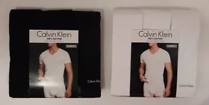 3 CALVIN KLEIN SLIM FIT BLACK WHITE V NECK S M L XL COTTON T-SHIRTS UNDERSHIRTS - Picture 1 of 25