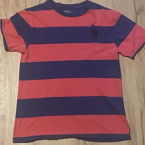 Polo Ralph Lauren Big Pony Shirt Large (14-16) Youth Red Blue Stripe - Picture 1 of 7