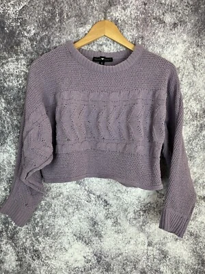Derek Heart Sweater womens Juniors Small Purple Crochet Knit Cropped Cottage - Image 1 of 4