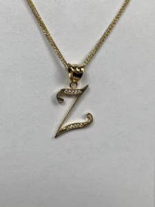 14K Gelbgold Anfangsbuchstabe Z weißer CZ Stein Anhänger - Bild 1 von 2