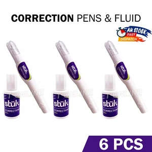 6x Liquid Paper Correction Pen Set Fluid Liquid Paper Pen White Out Stationery - Picture 1 of 6
