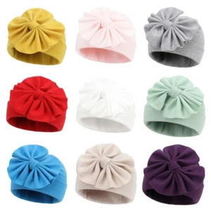 Baby Infant Toddler Boy Girl Cotton Comfy Elastic Bow Beanie Hat Stretch Cap - Picture 1 of 24