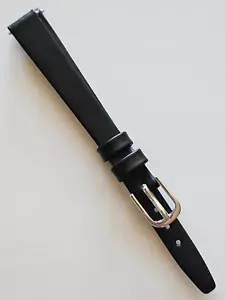 10 mm - schwarzes Echtleder Uhrenarmband - (silberne Schnalle/Stifte enthalten) - Bild 1 von 3