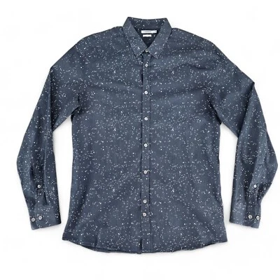 J Lindeberg Shirt Mens Large Slim Fit Blue Splatter Dot Casual Preppy Turkey - Image 1 of 4