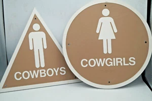 SET OF 2 COWBOYS & COWGIRLS RESTROOM BATHROOM SIGN W/ BRAILLE - Picture 1 of 5