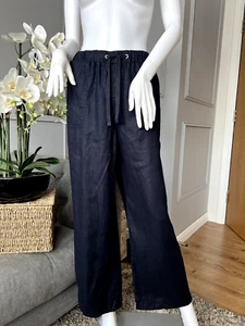 Pantalón M&S UK 16 Azul Lino Pierna Ancha - Corto - Imagen 1 de 10