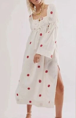 VESTIDO MIDI BORDADO CON MEMORIA MEZCLA LINO FREE PEOPLE NUEVO SIN ETIQUETAS BOHO GRANDE Foto 1 de 4