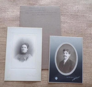 2 Antique Cabinet Card Photos Husband Wife Hattie and Herbert Gregory - Picture 1 of 6