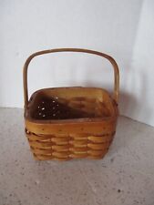 BASKET, HANDCRAFTED, WOVEN WOOD, MOVEABLE HANDLE,  4.5"L X 3.5"W, 5" HANDLE UP