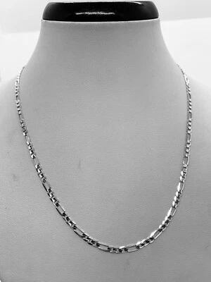 14K Solid White Gold 3mm  Figaro Link Chain Necklace Men’s Women's Size 16"-24"  - Image 1 of 2