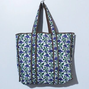 Purple Multi Cotton Quilted Indian Hand Block Tote Hand Bag Women Floral Bags - Picture 1 of 5