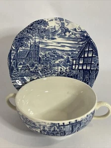 Enoch Wedgwood (Tunstall) Ltd. Dickens Coaching Days Soup Bouillon Cup & Saucer - Picture 1 of 17