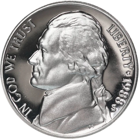 1988 S Jefferson Nickel Gem Deep Cameo Proof Coin Cover