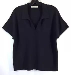 EVERLANE Talla L El Algodón-Merino Manga Corta Polo Suéter Top NEGRO - Imagen 1 de 12