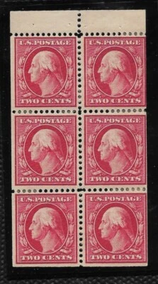 SCOTT 375a 2 CENT GEORGE WASHINGTON BOOKLET PANEof6 HEAVY HINGE OG FREE SHIPPING - Image 1 of 2