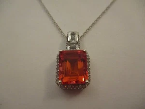 STS 925 Sterling Silver Necklace Large Orange Stone Pendant 20" Chain - Picture 1 of 9