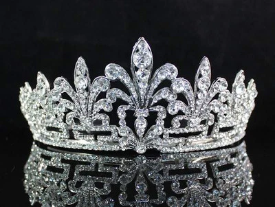 CLASSY AUSTRIAN RHINESTONE CRYSTAL TIARA WITH HAIR COMBS BRIDAL PAGEANT T1536 - Image 1 of 4