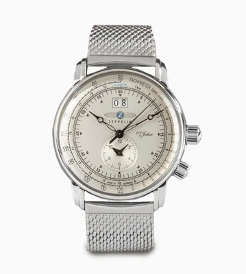 Zeppelin Reloj Hombre Esfera Plateada Alarma 100 Años Cronógrafo Fecha 7680M-1 Foto 1 de 4