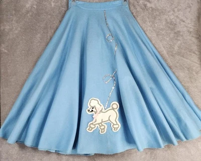 Vintage Blue Poodle Skirt Womens XSmall 50s Costume Circle Felt Sequin Dog Leash - Photo 1/4