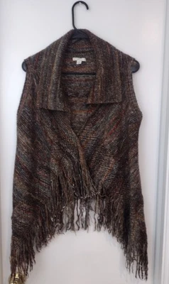 Cato EST. Chaleco cuello 1946 sin mangas flecos occidentales frente abierto boho chic talla M Foto 1 de 4