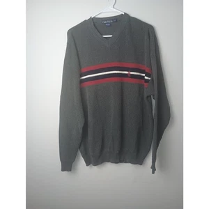 Vintage 90er grau rot Nautica Preppy Pullover Sweatshirt Sweater Herren Large  - Bild 1 von 5