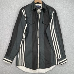 Vintage Wrangler Brushpopper Shirt M X-LT Black Gray Striped Western Cowboy USA - Picture 1 of 8