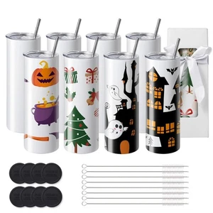 12Pack Straight Sublimation Tumblers Bulk Blank 20oz Stainless Steel White - Picture 1 of 10