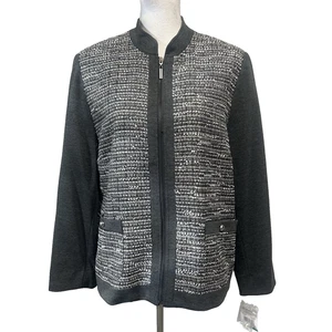 Chaqueta Alfred Dunner Talla 16 Pequeña Gris Tweed Cremallera Frontal Avenue Louise Carrera - Imagen 1 de 8