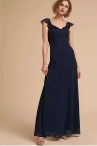Anthropologie BHLDN Damen 8 marineblau Diana Rüschen Träger Maxikleid Brautjungfer - Bild 1 von 6