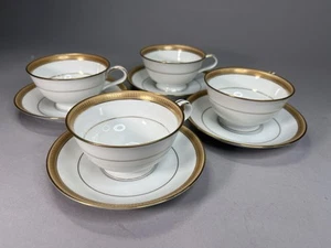 Noritake 6244 Goldwyn Coffee Tea Cups & Saucers 4 Lot Vintage Gold Brim, Japan - Picture 1 of 8