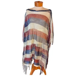 Red White & Blue Womens Shawl Metallic Patriotic Fringed Memorial Day Americana - Picture 1 of 4