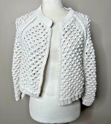 Cárdigan abierto de ganchillo blanco Inhabit suéter para mujer S Boho abuela grueso cabaña Foto 1 de 4